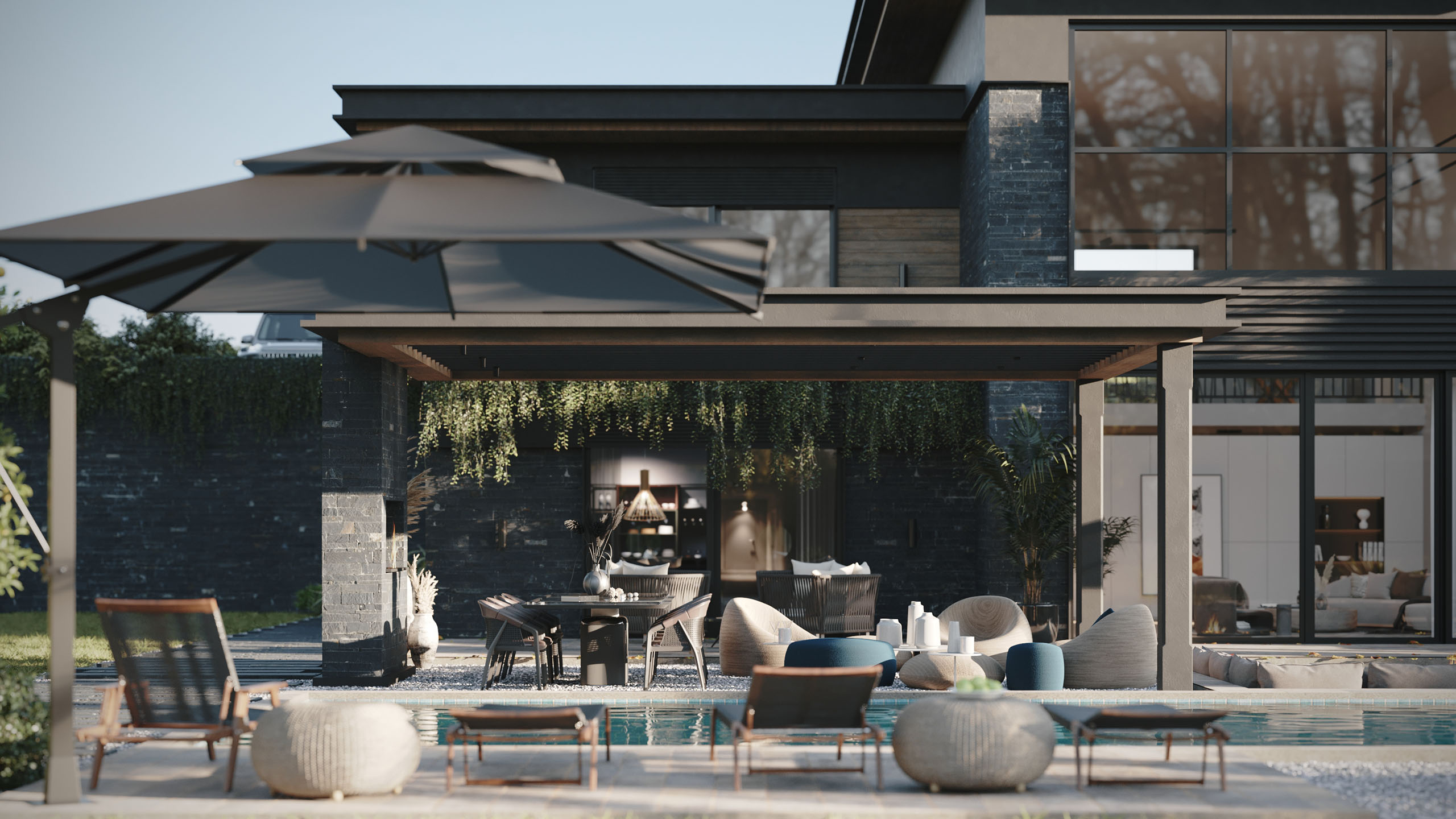 Bahas Lüks Villa - Modern Geometrik Villa & Peyzaj Render